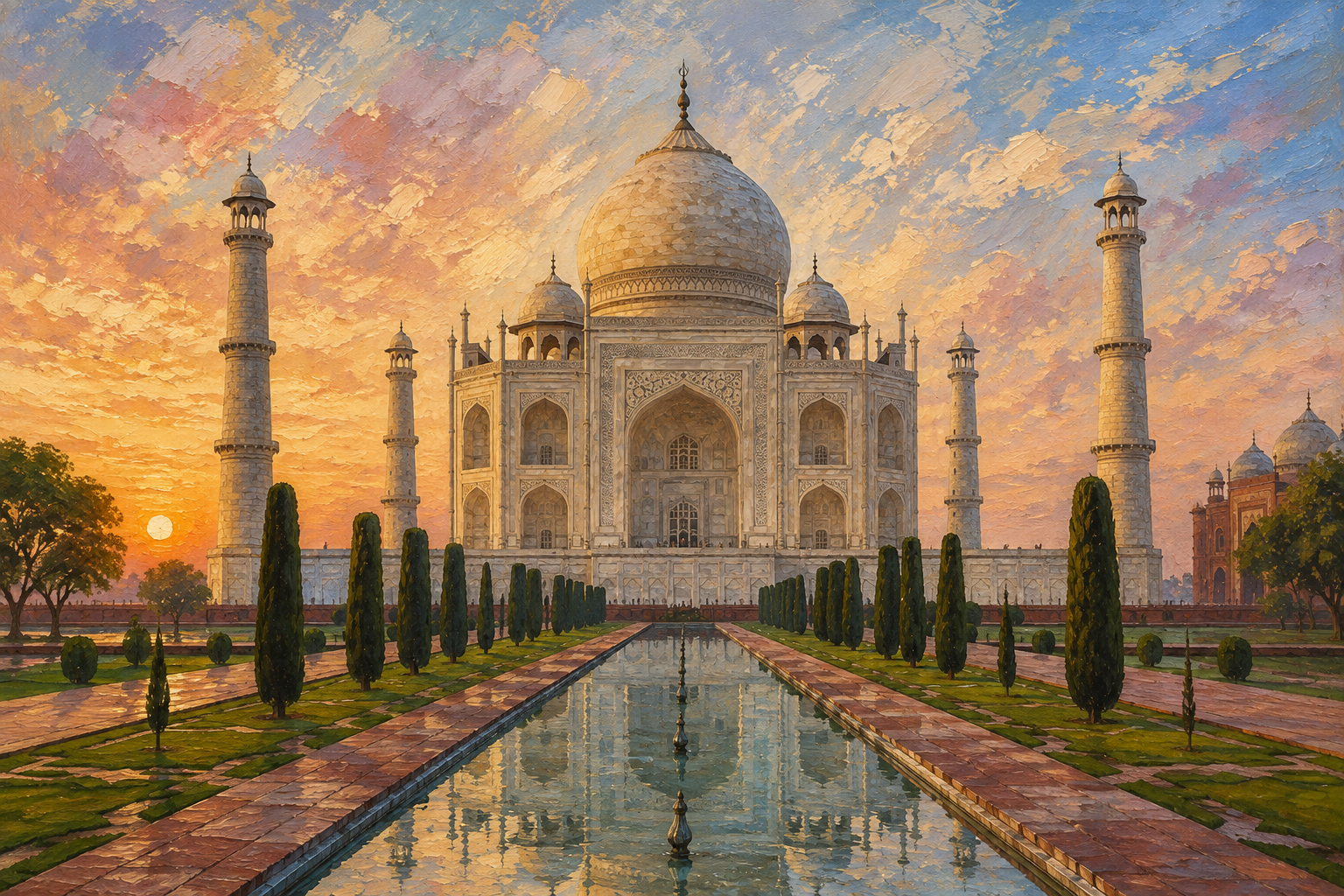 Taj Mahal at golden sunset